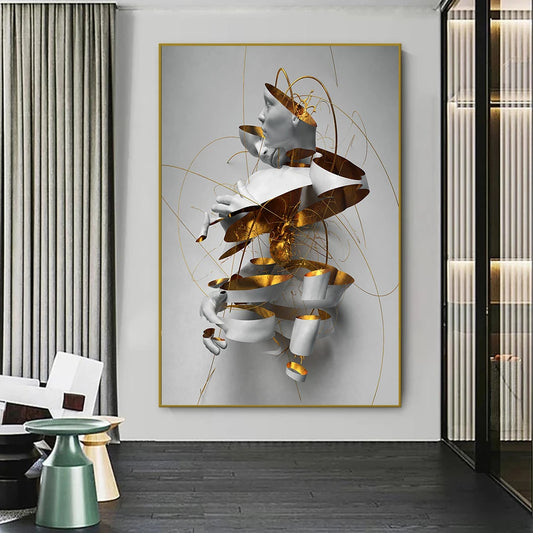 Modern abstract Statue Wall Art 3d Vision Canvas Pintura de la escultura nórdica Surrealismo de la escultura de los carteles de arte impresos para la decoración del hogar