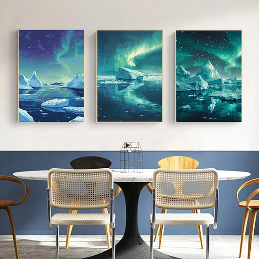 Dipinto decorativo per decorazioni per la camera da letto Decorazione di neve bianca Immagini camera da parete in tela di pittura di icebergs 1pcs Aurora poster