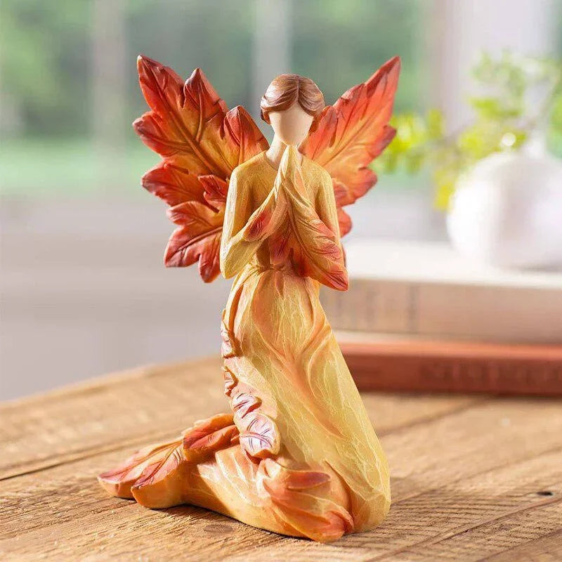 Autumn Maple Leaf Angel Wing Angel Figurines Standbeeld Desktop ornamenten Creative Resin Sculpture voor tuinhuiskantoor decoratie