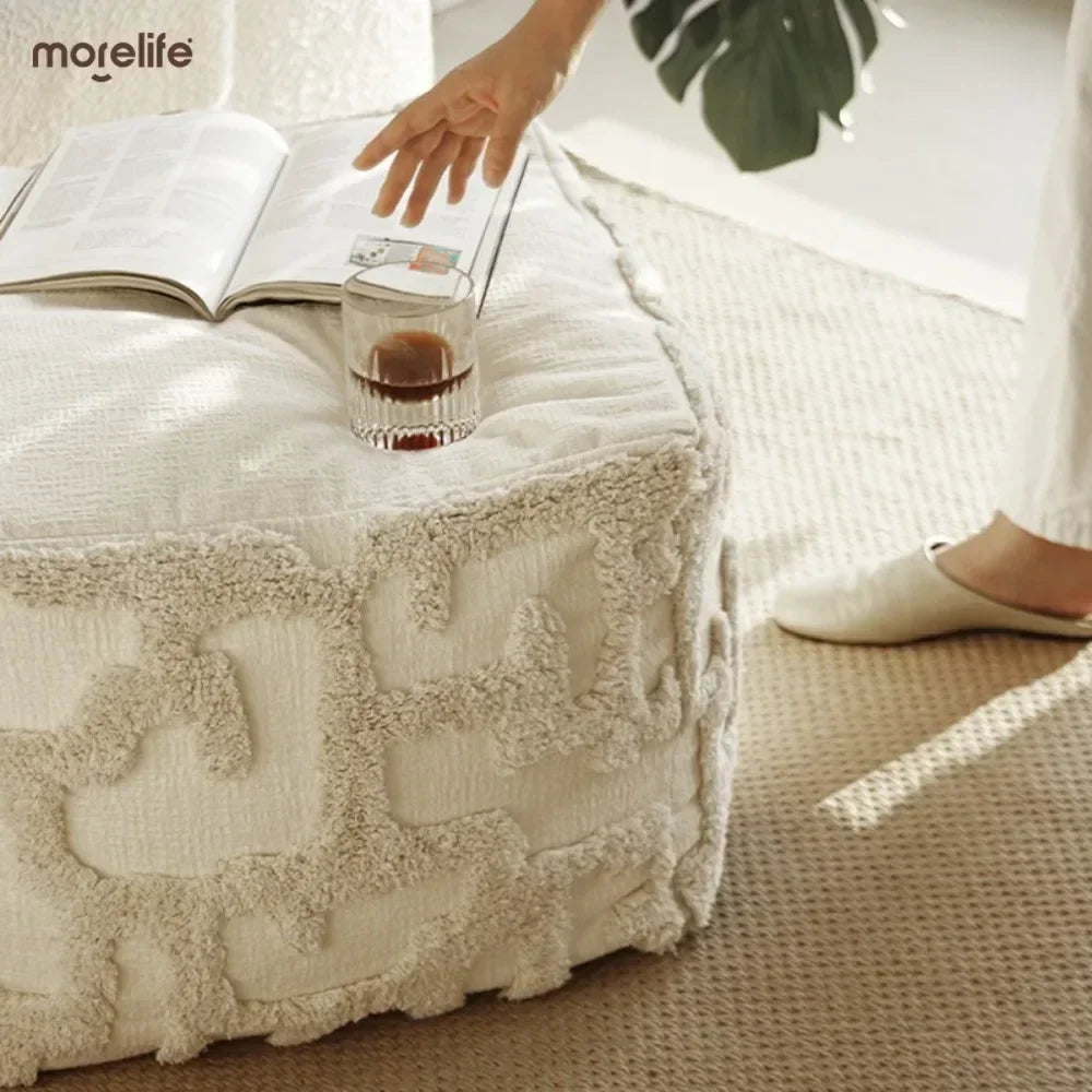 Fabric Footstool Ottoman Lazy Sofa Pouf Cushion Pillowcase Three Dimensional Geometric Relief Embroidery Sitting Pier PuTuan