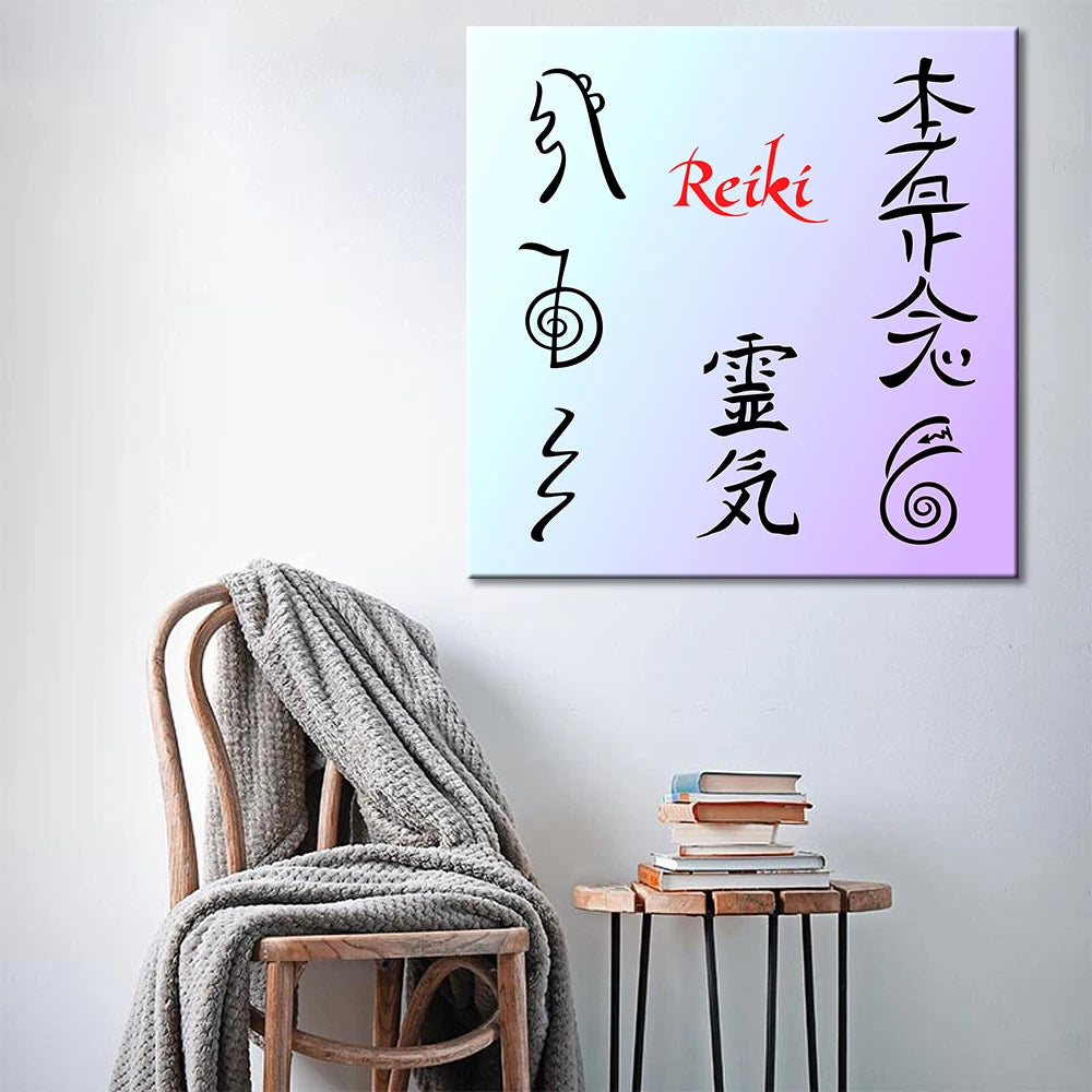 Schwarze Golden Reiki Symbole Leinwand Malerei Poster Drucke spirituelle Meditation Bilder Raum Home Therapie Wandkunst Dekor Cuadros