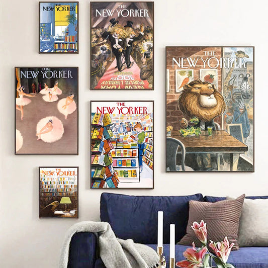 Ballerina Library Lion The New Yorker Magazine Wall Art Canvas Painting Nordic Poster Art Impress