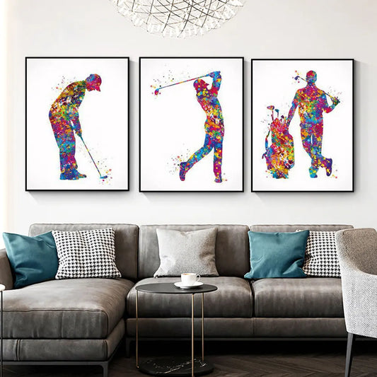 Postatori per giocatori di golf ad acquerello poster Wall art decorazioni in tela dipinto di golf club di golf stampe immagini sport palestra decorazione per la casa