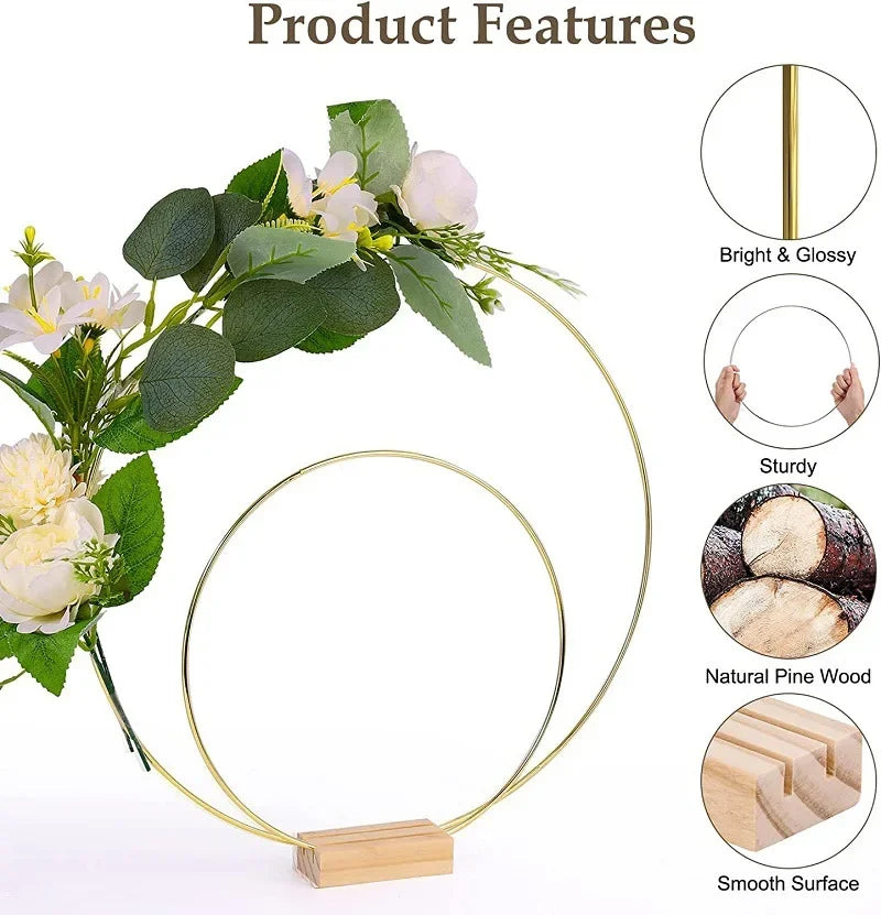 1pcs Gold Metal Flowers Hoop with Place Card Holder Wedding Table Centerpiece Decoration Christmas DIY Wreath Garland Decor