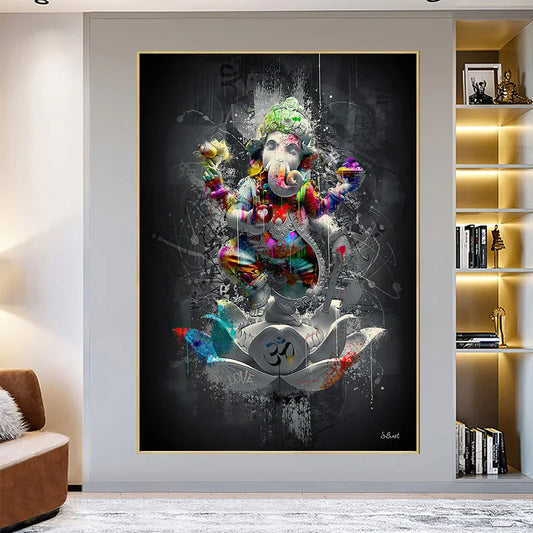 Hindu Elephant God Canvas Pintura Abstract Religion Ganesha Llotus Wall Posters and Prints Graffiti Imagen Home DeoCr no Frame