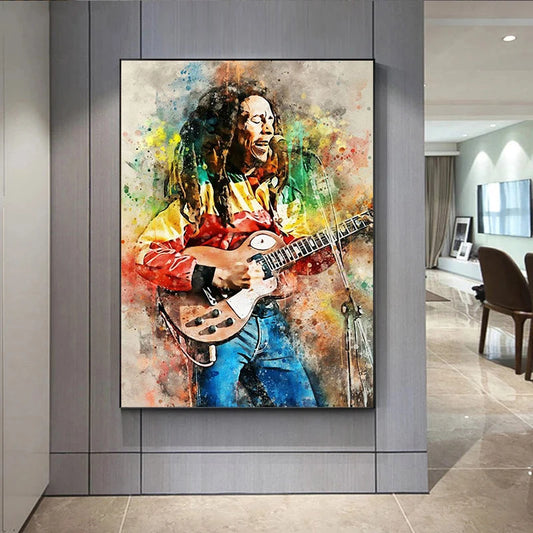 Resumen Bob Marley Canvas Pintura Padre de la música Posques de retratos y estampados Arte de pared Sala de estar Decoración del hogar