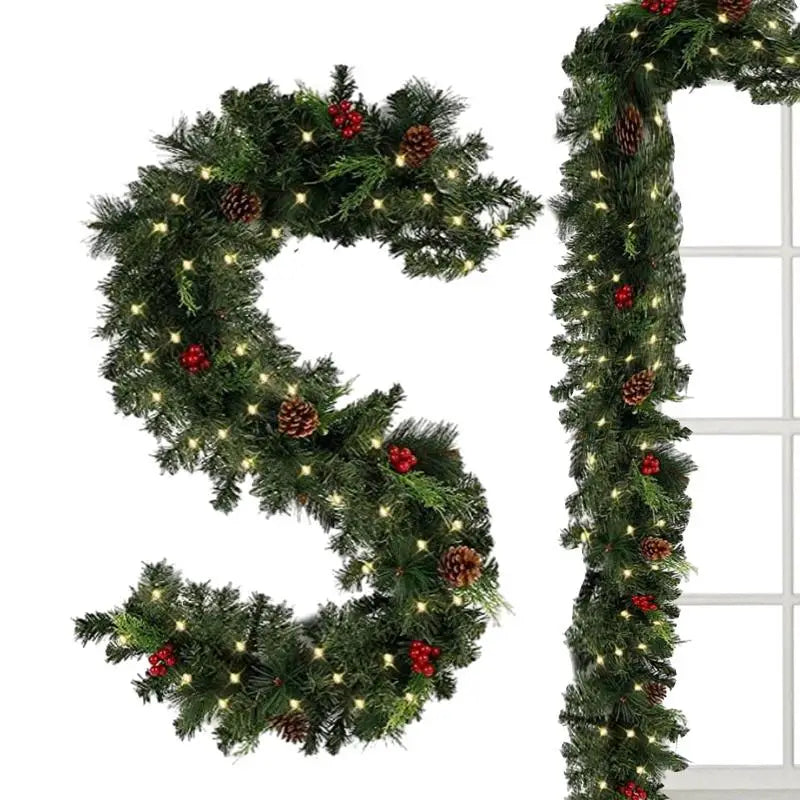 1.8M Artificial Green Christmas Garland Wreath Pinecone Red Berries Artificial Christmas Garland Outdoor Artificial Pine Garland