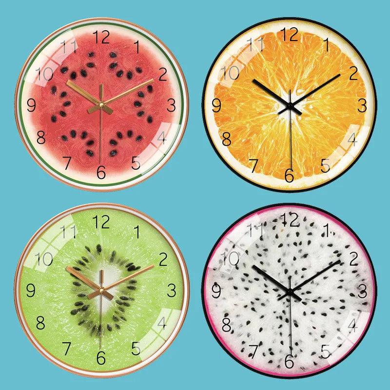 Orologio da parete di frutta al limone arancione in cucina lime pomelo orologi di design moderni guardano decorazioni per la casa arte orologica non ticchettio