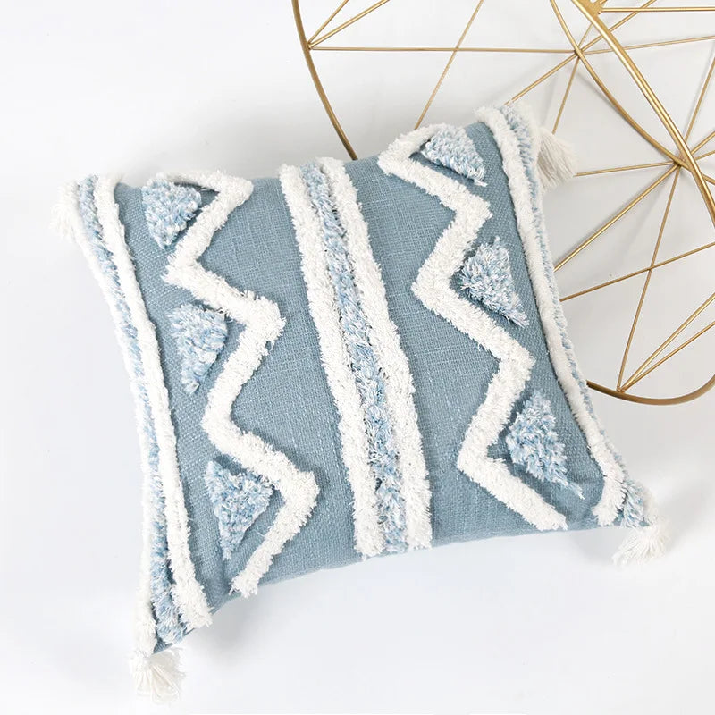 New Blue Geometric Tufted Pillowcase with Long Waist Pillowcase Bedroom Sofa Double Pillow Baby Pillows Cute Pillow 30x100cm