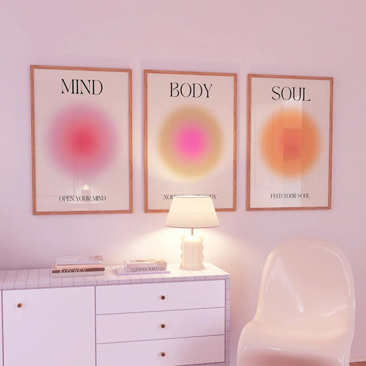 Mind Body Soul Print Positive Aura Energy Poster Dealty Gradiente Arte de pared espiritual Pintura para sala de estar Decoración del hogar