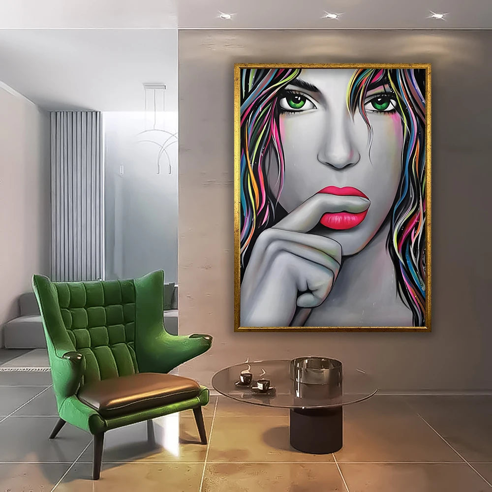 Sexy Graffiti Women Art Poster Print Abstract Pink Lips Portrait Wall Art Picture Canvas Paintings Living Room Home Decoration