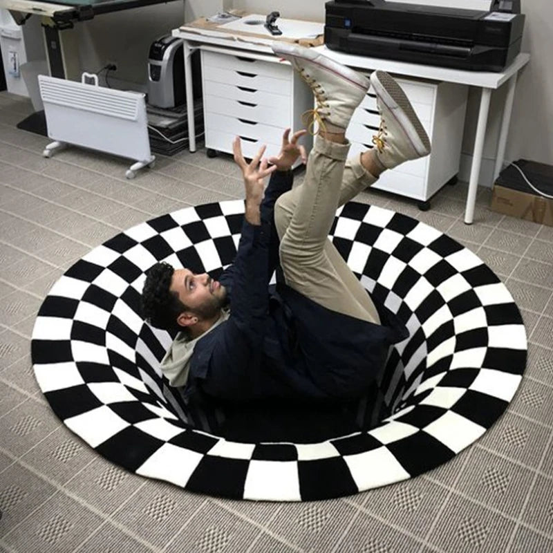 Tapete redondo 3D Ilusão óptica tapete anti-deslizamento preto armadilha branca porta tapete de tapete de tapete anti-chão