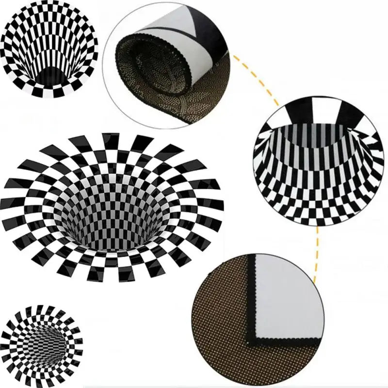 3D Illusion Rug Stereoscopic Circular Carpet Trap Pattern Floor Geometric Spiral Pads Swirl Print Optical Bottomless Mat Carpets