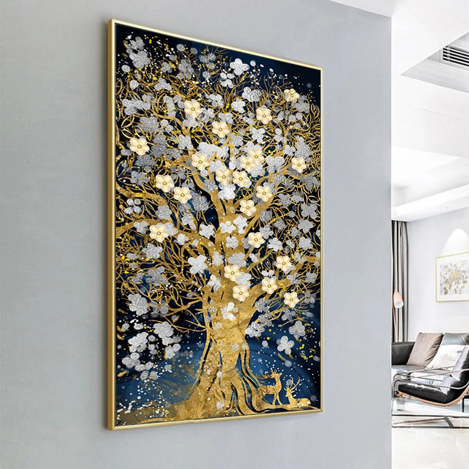 Luxury moderno abstracto de oro fortuna carteles de arte de pared pintura pintura Imágenes de estampado Sala de estar Interior Decoración del hogar