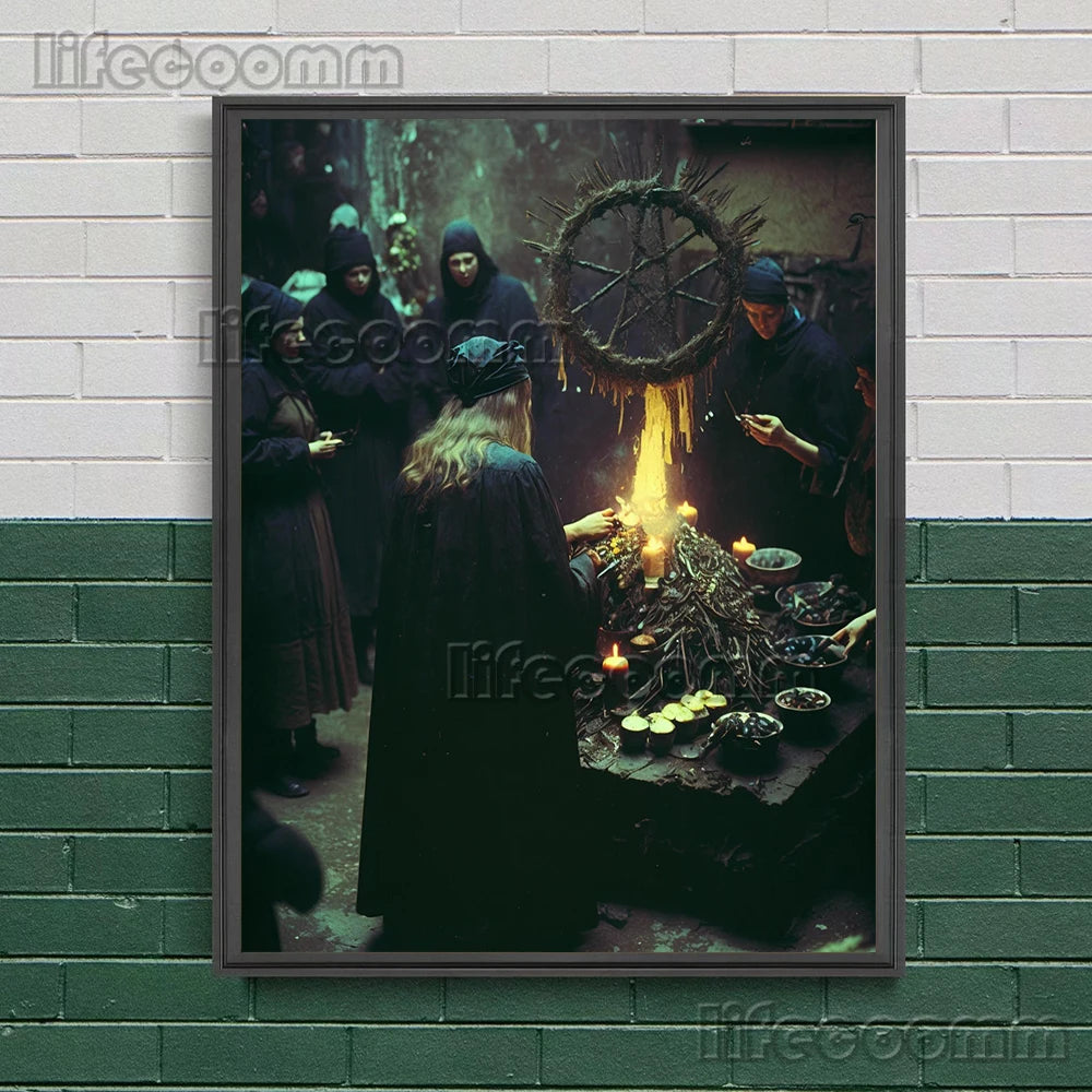 The Witchcraft Altar Of The Pagan Witches Vintage Wall Art Canvas Painting Gothic Wicca AI Art Poster And Print Home Decoration