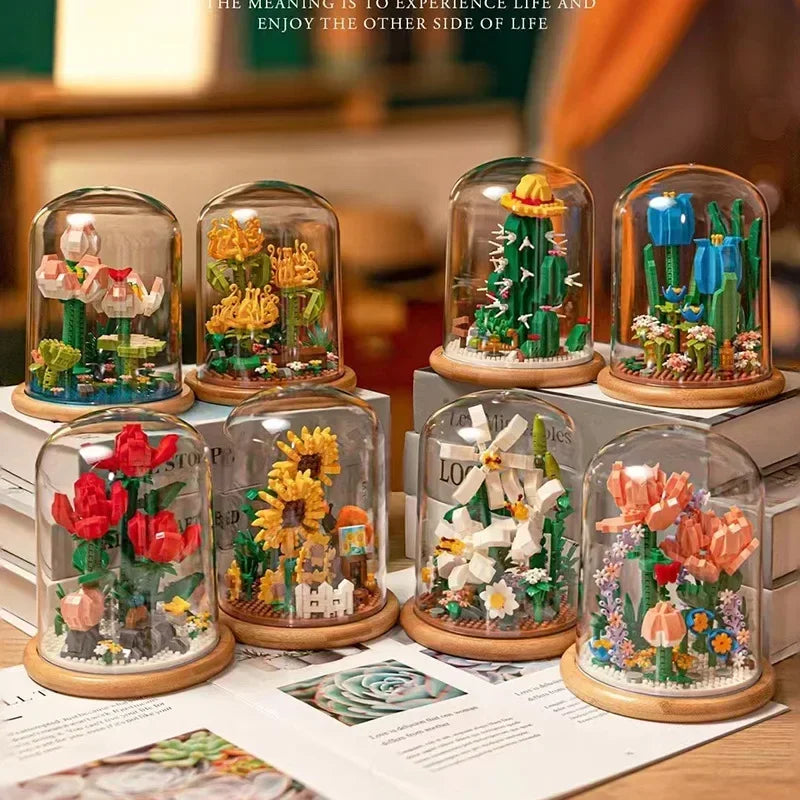 Reobrix Flower Rose Bouquet Building Kit DIY Botanical Collection Building Blocks Bricks  Home Decoration Gift flowers For Lego