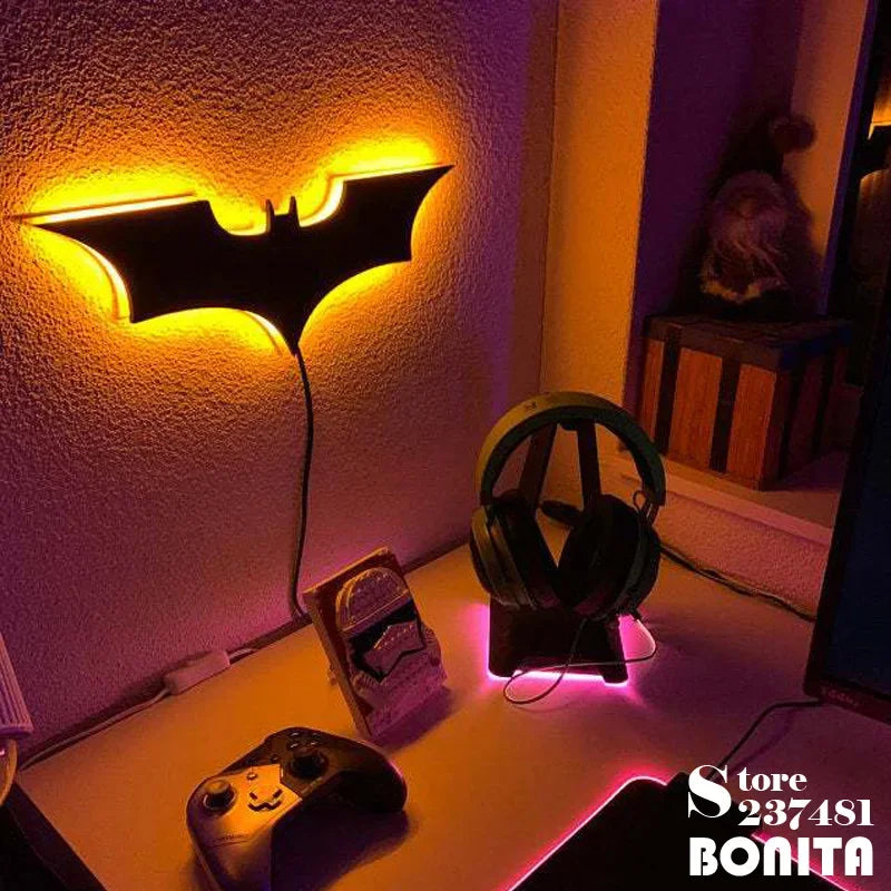 Super legal 3D LED Night Light Bat Animal Bedside Gaming Room Bar Lâmpada de parede Lâmpada de super -herói atmosfera de parede Luz de parede USB