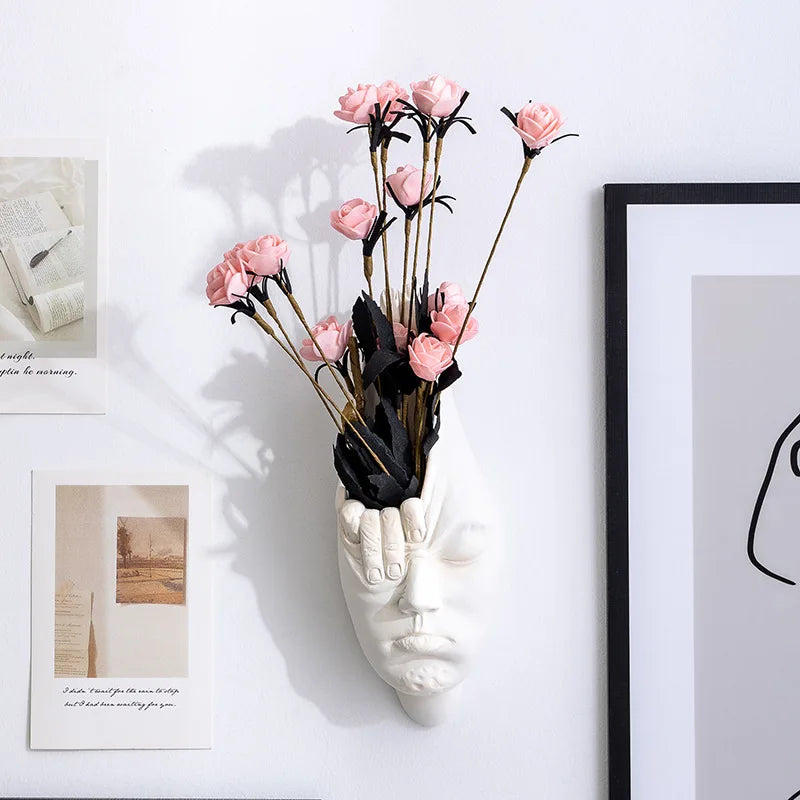 Abstrato de parede suspensa estátua estátua criativa Expressão de rosto humano escultura escultura de parede de flores artesanato ornamento decoração de casa de casa