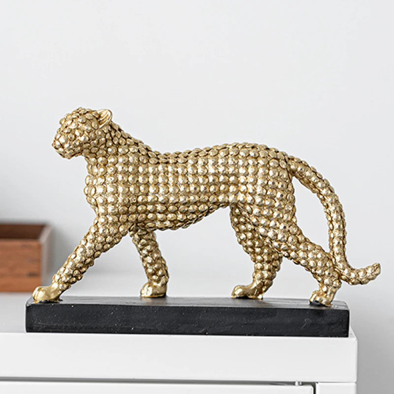 Figuras de leopardo dourado de 21 cm para interiores Cheetah Creative Living Living Living Study Decoração de ornamentos