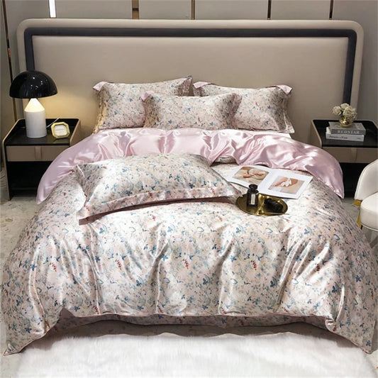 Mulberry Silk 4 Pieces Comforter Bedding Set, 1PC Duvet Cover, 1PC Bed Sheet, 2PCS Pillowcases, Luxury Home Textiles Bedclothes