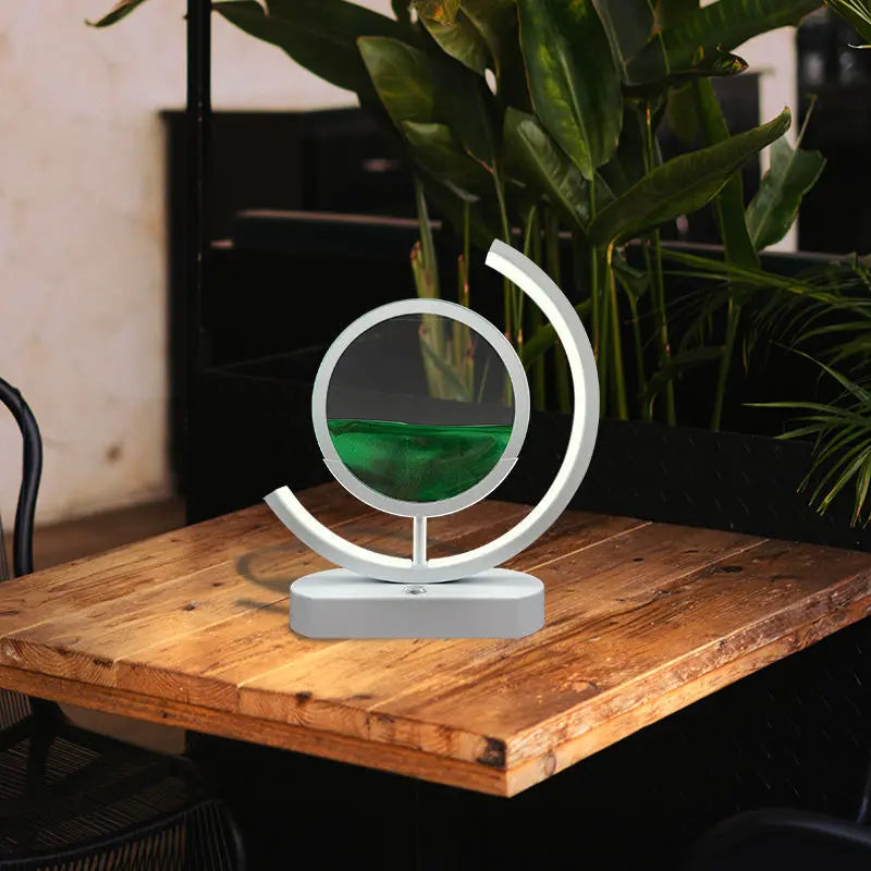 Hourglass Table Lamp Art 3D Flowing Sand Painting Night Lamp Holder Circular Glass Bedroom Decoration Atmosphere Bedside Lamp