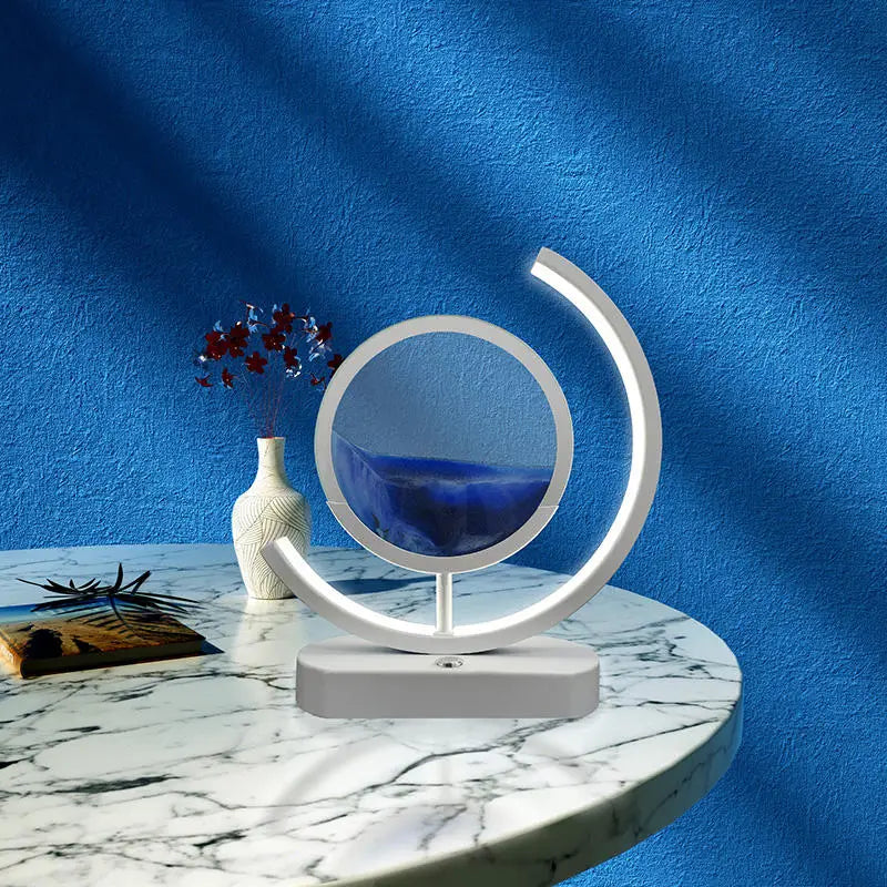 Hourglass Table Lamp Art 3D Flowing Sand Painting Night Lamp Holder Circular Glass Bedroom Decoration Atmosphere Bedside Lamp