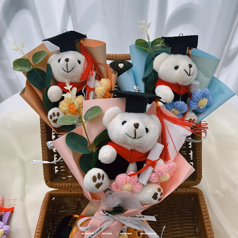 Kawaii Bear Bouquet Crochet Fleurs Bouquet Tricoted Graduation's Day's Day Artificial Flowers Decor Graduation Cadeaux 제습기