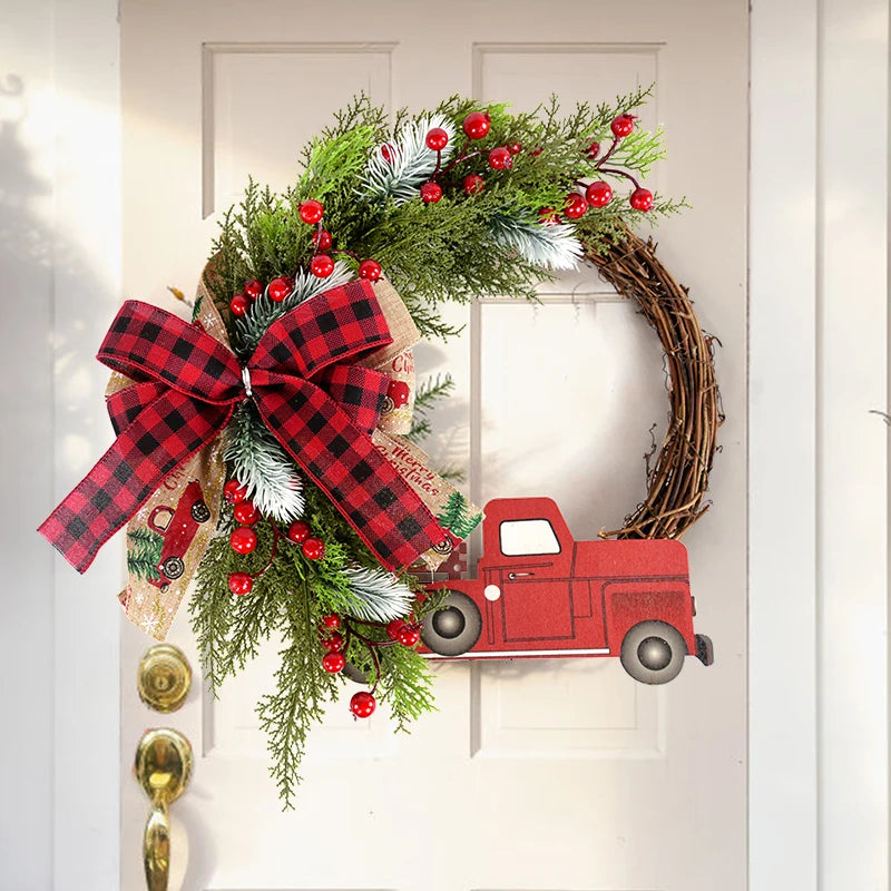 1pc 40x38cm Large Christmas Garland Door Window Wreath Bow Artificial Flower Pinecone Hanging Christmas Ornament New Year Gift