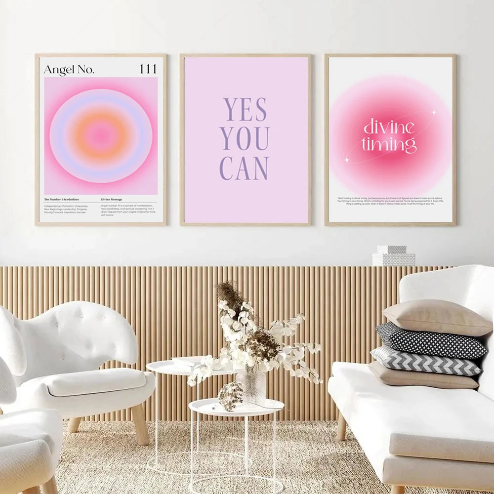 Pink Trendy Engel Nummer Energie Aura Spirituelle Zitate Yoga Poster Leinwand Malerei Wandkunst Bilder Heimzimmer Dekor Geschenk