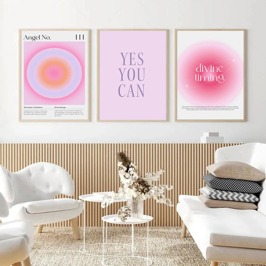 Número da moda rosa do anjo Energia Aura Spiritual Quotes Yoga Poster Canvas Pintura Arte da parede Pictures Home Room Decor Presente Presente