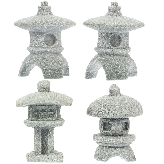 4 Pcs Zen Garden Decor Mini Ornaments Pagoda Statue Gardening Sand Table Sandstone