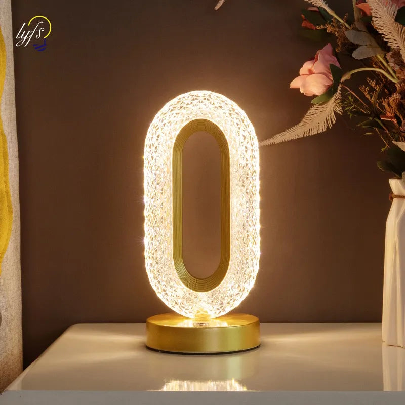 Crystal LED Table Lamp Stepless Dimming USB Charging Touch Switch Remote Control Bedside Light Living Room Decoration Desk Lamp