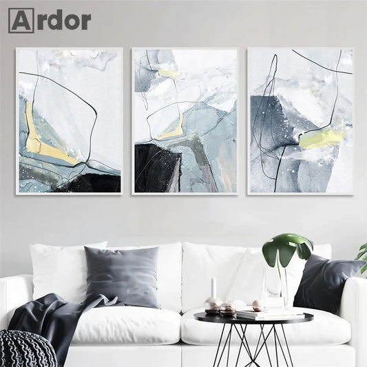 Abstracto Negro Oro Blue Wall Art Canvas Pintura Carteles y estampados de mármol modernos Imágenes de pared nórdica sala de estar decoración del hogar