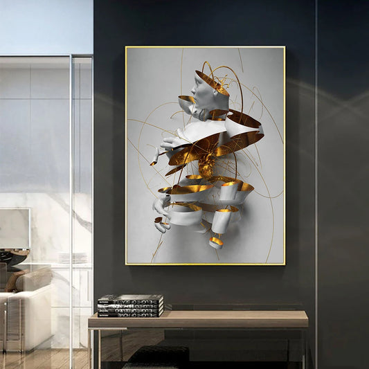 Modern abstract Statue Wall Art 3d Vision Canvas Pintura de la escultura nórdica Surrealismo de la escultura de los carteles de arte impresos para la decoración del hogar