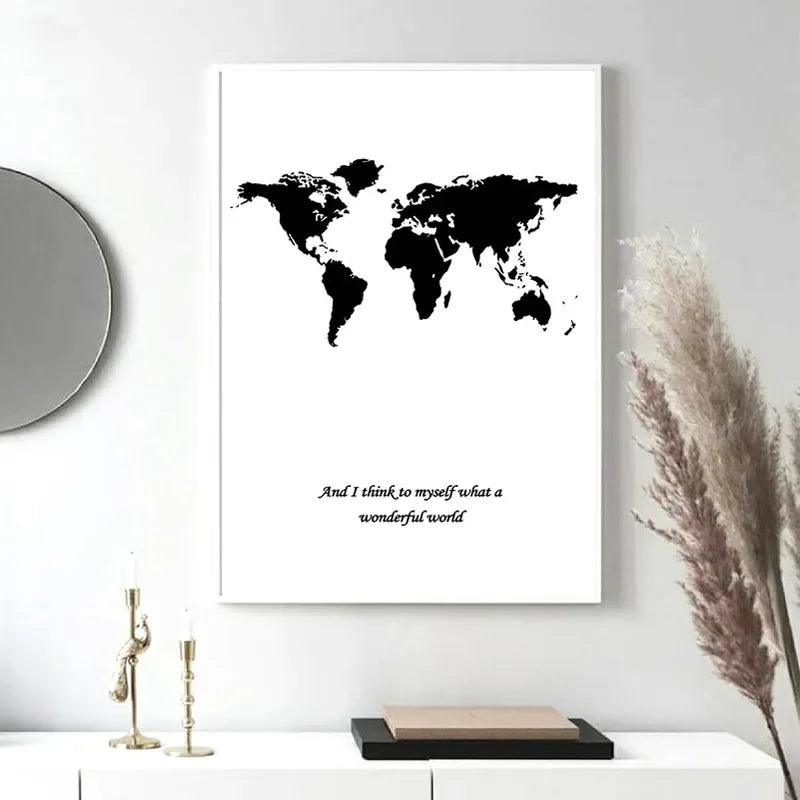 Nordic Minimalist Wall Art Black And White Text World Map HD Oil On Canvas Posters And Prints Home Bedroom Decor Gifts