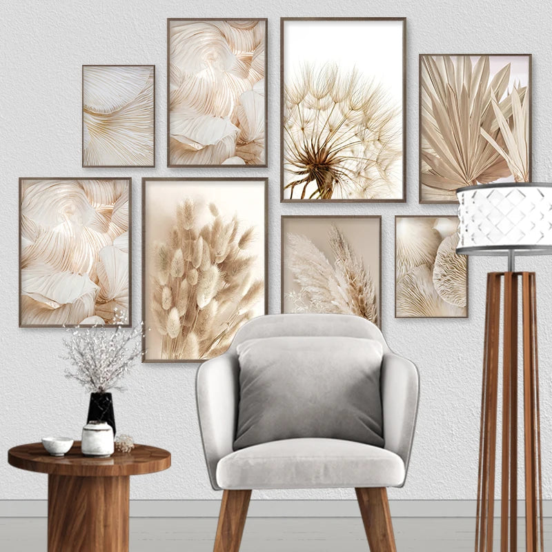 Canvas Imprima pinturas decorativas para imagem nórdica de parede para moderna sala de estar bege flor palheta de cogumelo de cogumelo