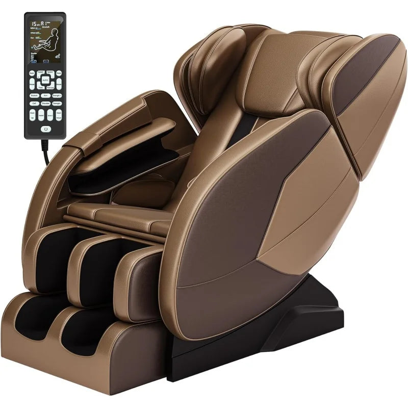 Full Body Zero Gravity Massage Chair, Brown and Gold