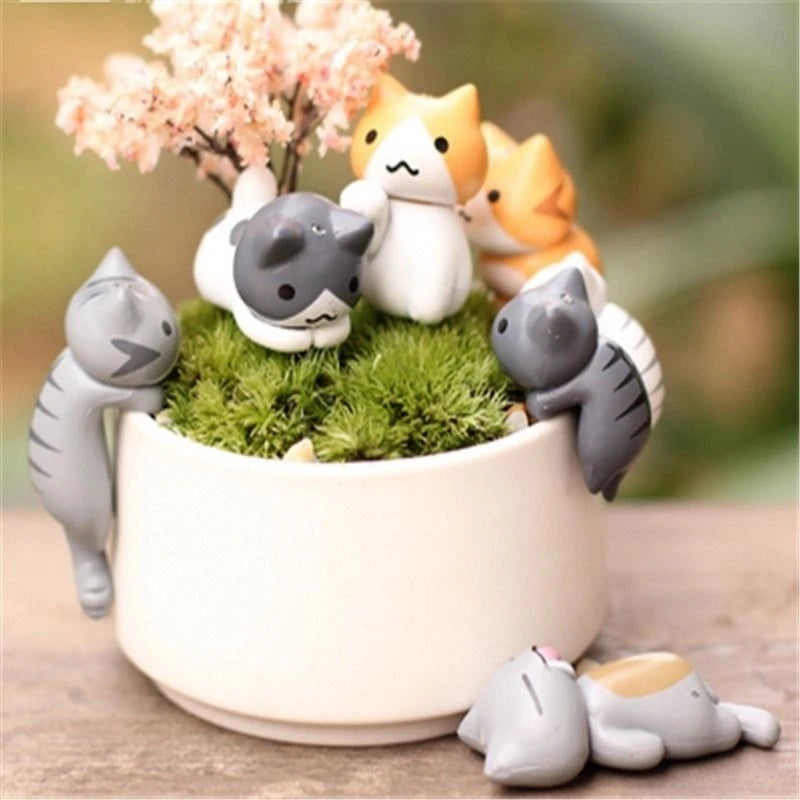 6pcs/set Lustigem Neko ATSUME MEOW MECHI Dango Katze Blume Pot Micro Landschaft Mini Puppenbalkon Dekorationen Blumen Pot Home Decoration