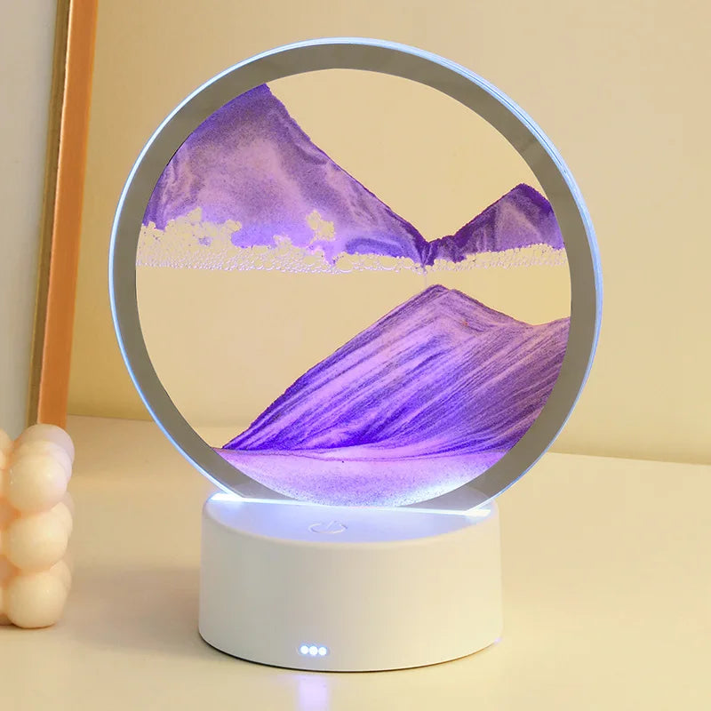 3D Moving Sand Art Picture Round Glass Houglass Night Light Light LED LED LED PEINTURE DE SANE DE SANG