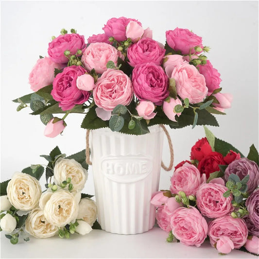 30CM Fake Roses Silk Peony Artificial Flowers Cheap New Year's Christmas Decorations Vase for Home Wedding Bridal Bouquet Indoor