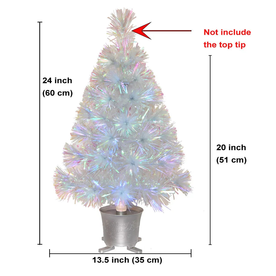 60cm Iridescent Mini  Fiber Optic Tabletop Artificial Christmas Tree with LED lights Silver Base Xmas Table Top Tree