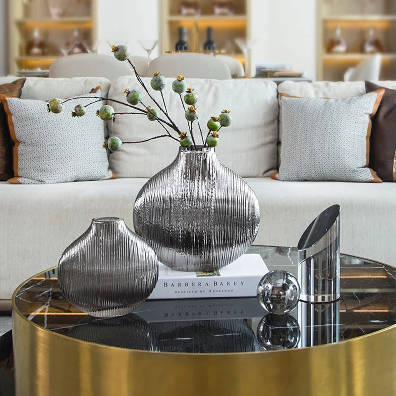 Vaso de vidro eletroplinado criativo prateado arranjo de flores escovado recipiente hidropônico sala de estar mesa deco vaso decoração de casa