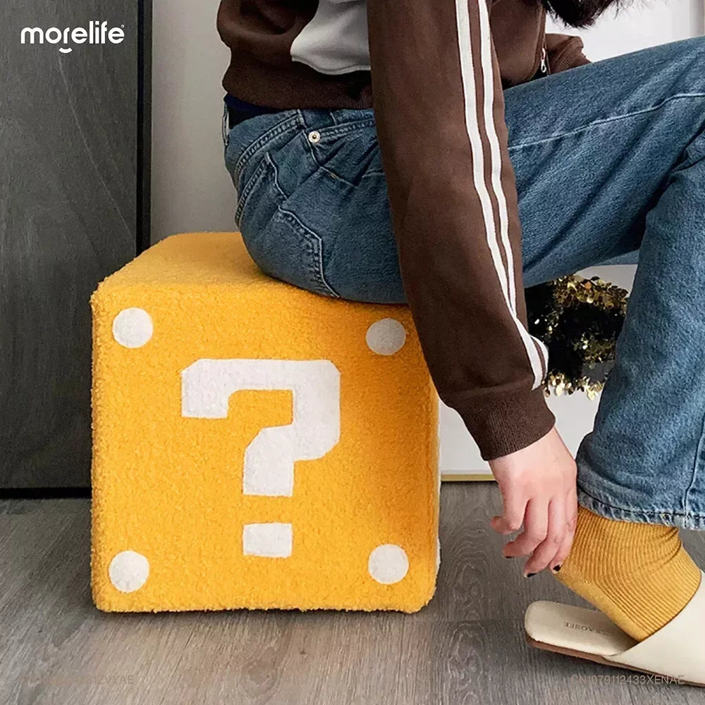 Nordic Creative Cute Fabric Square Yellow Low Stools Sofa Small Footstool Shoe Changing Stool Soft Seat Ottoman Home Furniture
