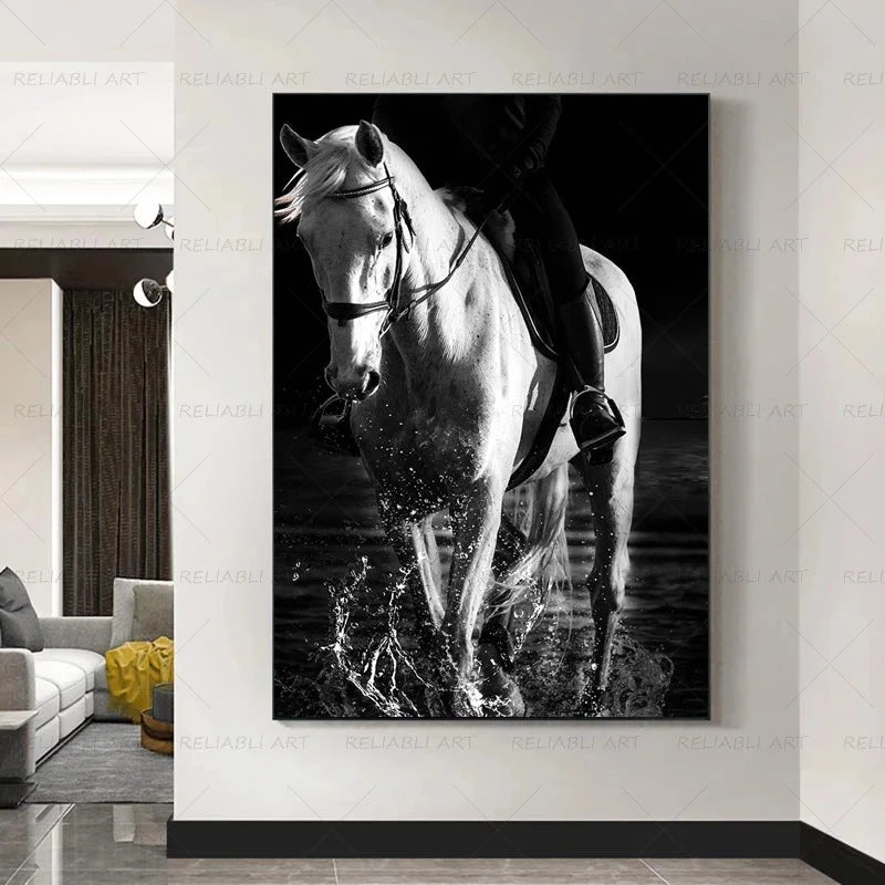 Carteles y estampados de caballos blancos Pintura de lienzo de lujo Ligera Animal Decoración del hogar Moderno Fotografías para sala de estar sin marco