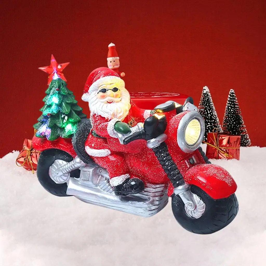 Lighted Christmas Inflatable Santa Claus On Motorcycle 7" Luminous Funny Santa Figurines for New Year Xmas Gift Indoor