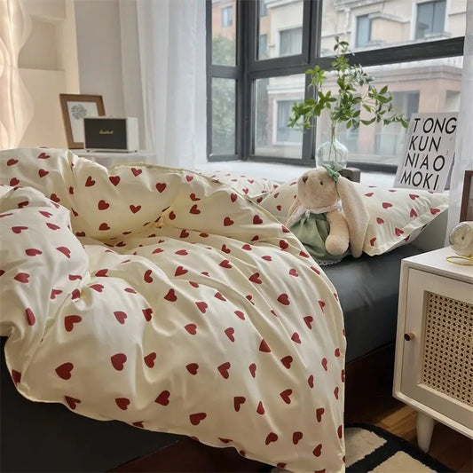 Korean Style Bedding Set Boys Girls Twin Queen Size Duvet Cover Flat Sheet Pillowcase Bed Linens Kids Adult Fashion Home Textile