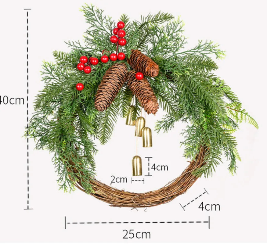 New Christmas Pine Cone Bell rattan Wreath Countryside Door Hanger Wall Hanging Decor Window Decoration Simulation Garland