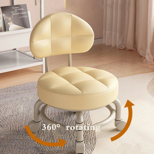 360°Rotating Backrest Stool Household Children's Chair Waterproof PU Leather Seats Low Stool with Universal Wheel