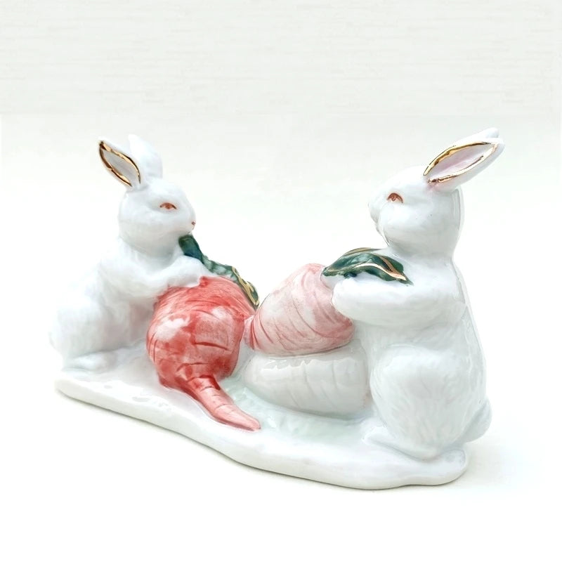 Coppia di coniglietto di carrotta in porcellana Coppia di coniglio in ceramica Statue Casa Tabletop Ornament Decorazioni per matrimoni Craft da regalo di San Valentino