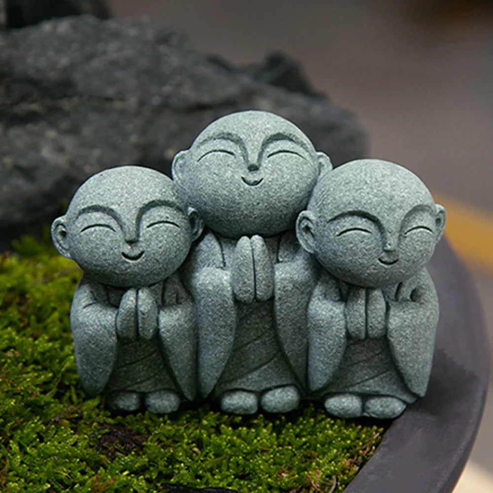 Sculpture Gifts Ornament Simple Home Outdoor Little Jizo Buddha Statue Gravel Praying Garden Decoration Grey Craft Small Monk